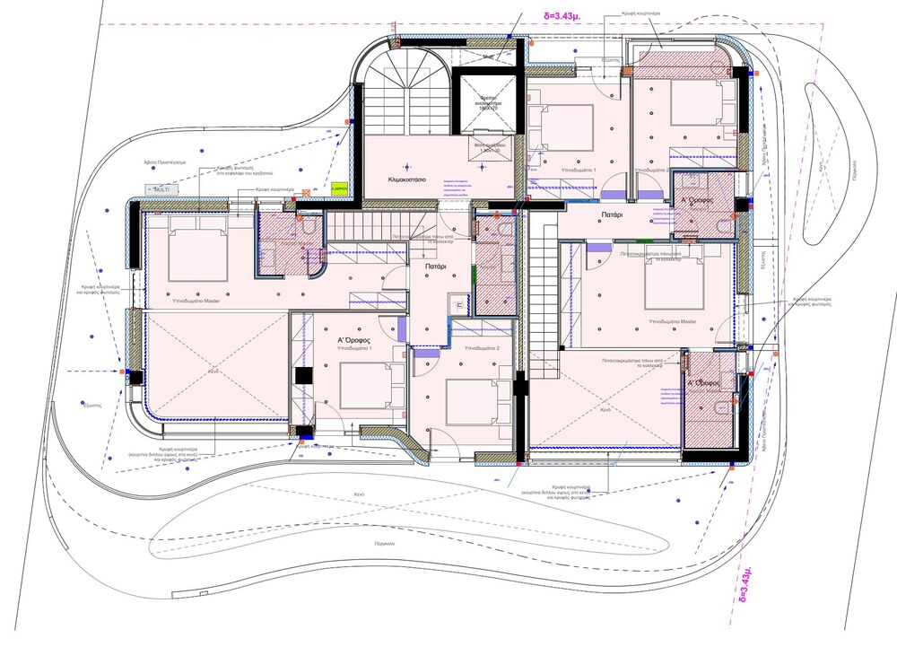 Hand-drawn floor plan study, private to half-public zoning